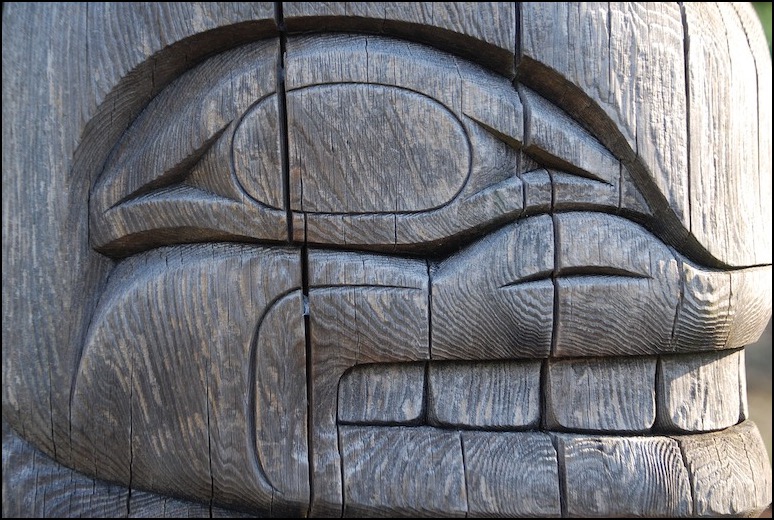 Orca totem wood carving